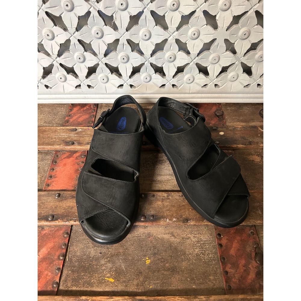 Wolky Black Leather Comfort Sandals Adjustable Straps Walking Shoes Womens 8.5
